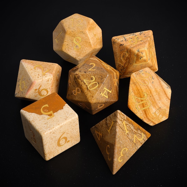 African Picture Stone Dice Set| Desert Stone Dice Set |Natural Stone Dungeons and Dragons Tabletop  RPG Game MTG Role Polyhedral Dice Set