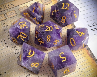 Amethyst DnD Dice Set| Gemstone Dnd Dice Set |Meditate Gemstone| Dungeons and Dragons Tabletop Gaming RPG DND Role Polyhedra Gming Dice Set