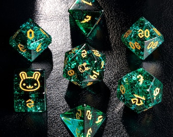 Full Set Bunny D&D Dice Set For Crystal Blast Emerald Glass Polyhedral Dice Set Gemstone Dice Set -Dungeons and Dragons,Dragon dice,D20 Dice