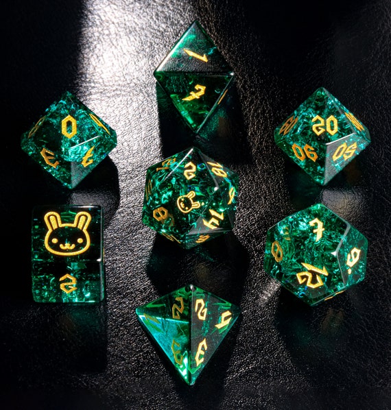 Full Set Bunny D D Dice Set for Crystal Blast Emerald Glass Polyhedral Dice Set Gemstone Dice Set dungeons and Dragons dragon Dice d20 Dice Etsy