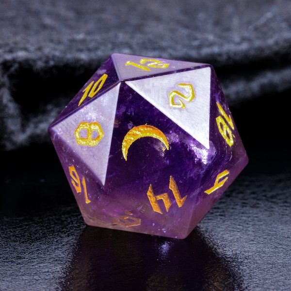 Amethyst DnD Dice Set Moon Version| Gemstone Dnd Dice Set | Dungeons and Dragons Tabletop Gaming RPG DND Role Polyhedra Gming Dice Set