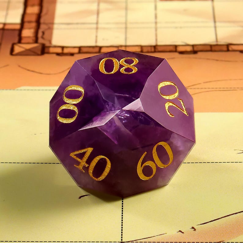 Amethyst DnD Dice Set| Multi-Faceted Gemstone|Meditate Gemstone| Dungeons and Dragons Tabletop Gaming RPG DND Role Polyhedra Gming Dice Set One D% Only