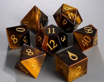 Natural Stone DnD Full Dice Set| Tiger Eye Dnd Dice Set Sorcerer Dungeons and Dragons Tabletop Gaming RPG DND Role Polyhedra Gming Dice Set