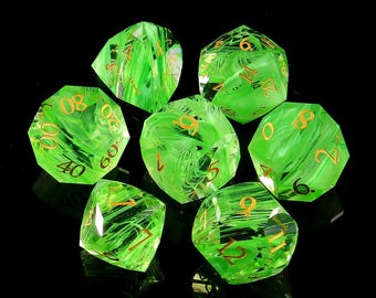 Groene Aurora-dobbelstenenset Green Mist Glass DND-dobbelstenenset: gefacetteerd veelzijdig prisma Edelsteen Rollenspel D20-cadeau voor GM