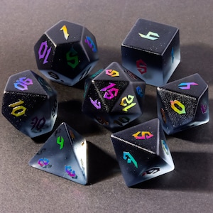 Full Set Frosted Glass DnD Dice Set| Hand-carved, Electroplated Color Numbers Dungeons and Dragons Tabletop Gaming RPG  Role Polyhedra Gming