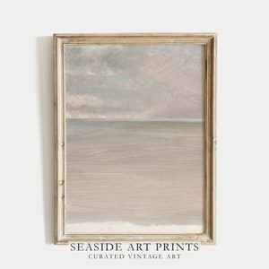 Moody seaside landscape art print - Antique coastal painting, Seascape wall art, Beach house decor , Muted nautical wall decor, MAILED PRINT