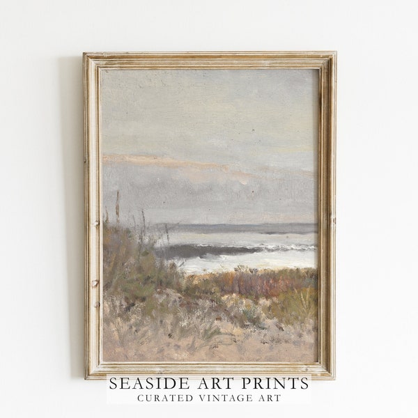 Coastal landscape art print, Vintage beach oil painting, Soft tones seascape print, Nautical wall art, Muted seaside decor, DIGITAL DOWNLOAD