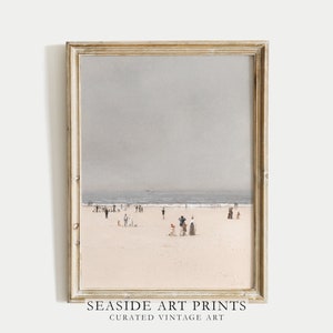 Coastal art print, Antique beach oil painting, Vintage landscape art, Soft tone nautical wall art , Neutral seaside wall decor, MAILED PRINT