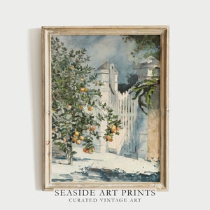 Spanish kitchen decor - Antique orange tree watercolor art print, Warm city garden painting, Muted decor, Soft tones wall art, MAILED PRINT