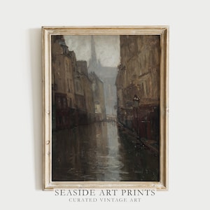 French cityscape art print- Vintage architecture oil painting, Rustic wall art,  Muted wall decor, Moody home decor, DIGITAL DOWNLOAD