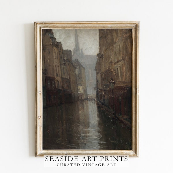 French cityscape art print- Vintage architecture oil painting, Rustic wall art,  Muted wall decor, Moody home decor, DIGITAL DOWNLOAD