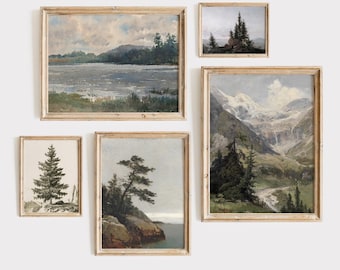 Forest gallery set - Vintage countryside art paintings, Woodland gallery wall set, Antique Neutral decor, Tree wall art, DIGITAL DOWNLOAD