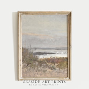Coastal landscape art print, Vintage beach oil painting, Soft tones seascape print, Nautical wall art, Muted seaside decor, DIGITAL DOWNLOAD