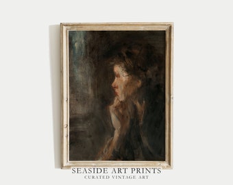 Muted woman portrait art print - Vintage woman oil painting, Neutral wall art, Soft tones wall decor, Moody interior decor, MAILED PRINT