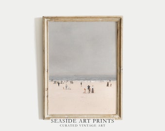 Coastal art print, Antique beach oil painting, Vintage landscape art, Soft tone nautical wall art , Neutral seaside wall decor, MAILED PRINT