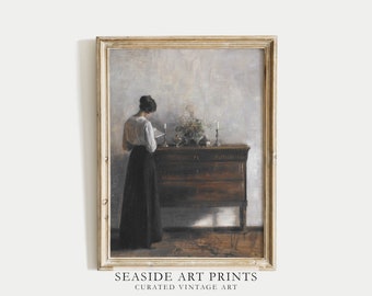 Muted portrait art print - Vintage woman portrait oil painting, Neutral wall art, Soft tones wall decor, Moody interior decor, MAILED PRINT