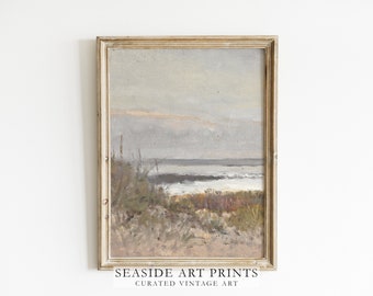 Coastal landscape art print, Vintage beach oil painting, Soft tones seascape print, Nautical wall art, Muted seaside decor, DIGITAL DOWNLOAD