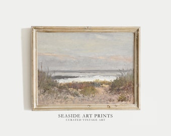 Moody seaside art print - Vintage beach oil painting, Soft tones seascape print, Nautical wall art, Muted coastal decor, MAILED PRINT