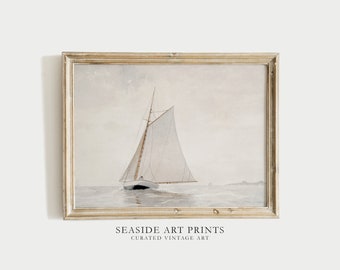 Watercolor sailboat art print - Vintage seascape painting, Coastal wall art, Soft tones seaside decor, Muted nautical decor, MAILED PRINT
