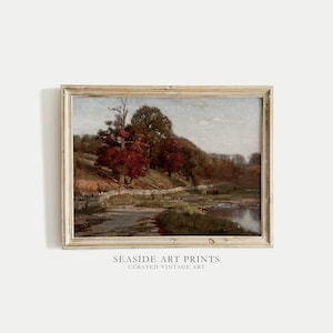 Herfstlandschapskunstprint - vintage herfst landschapsschilderkunst, kunst aan de muur met warme tinten, gedempte boerderijinrichting, humeurige print, DIGITALE DOWNLOAD