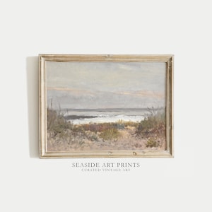 Antique seaside art print - Vintage beach oil painting, Neutral seascape print, Nautical wall art, Muted coastal decor, DIGITAL DOWNLOAD