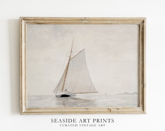 Watercolor sailboat art print - Vintage seascape painting, Coastal wall art, Soft tones seaside decor, Muted nautical decor, MAILED PRINT