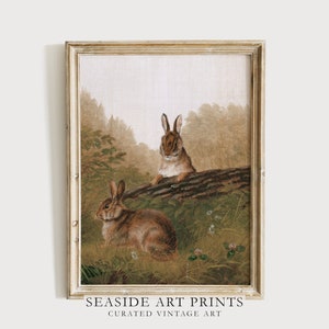 Woodland bunny art print - Moody rabbit oil painting, Neutral painting, Soft tones wall art, Muted home decor, Nursery art, MAILED PRINT