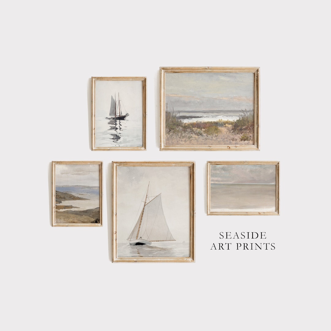 Coastal Gallery Set - Antique Nautical Art Paintings, Beach House ...
