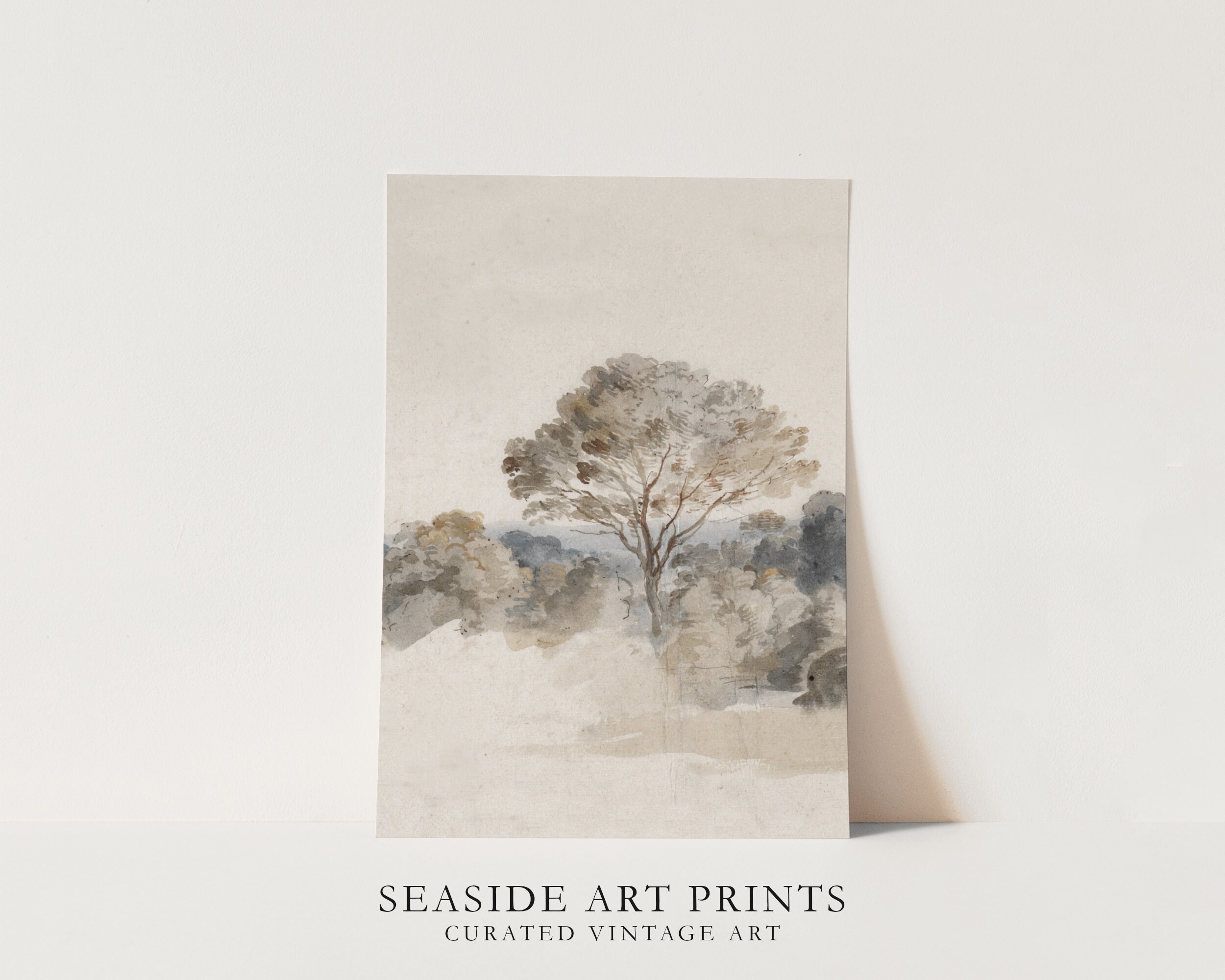 Country Watercolor Landscape Art Print - Set of Two, Vintage Forest ...