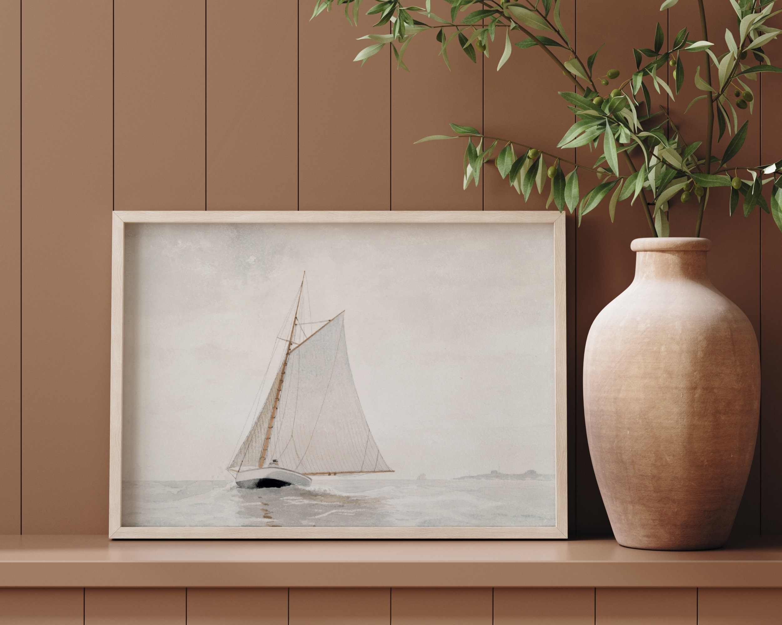 Watercolor Sailboat Art Print - Vintage Seascape Painting, Coastal Wall ...
