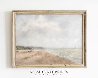 Impresión de arte de playa vintage - Pintura de paisaje marino antiguo, Arte mural oceánico melancólico, Decoración costera, Decoración del hogar costera discreta, DESCARGA DIGITAL
