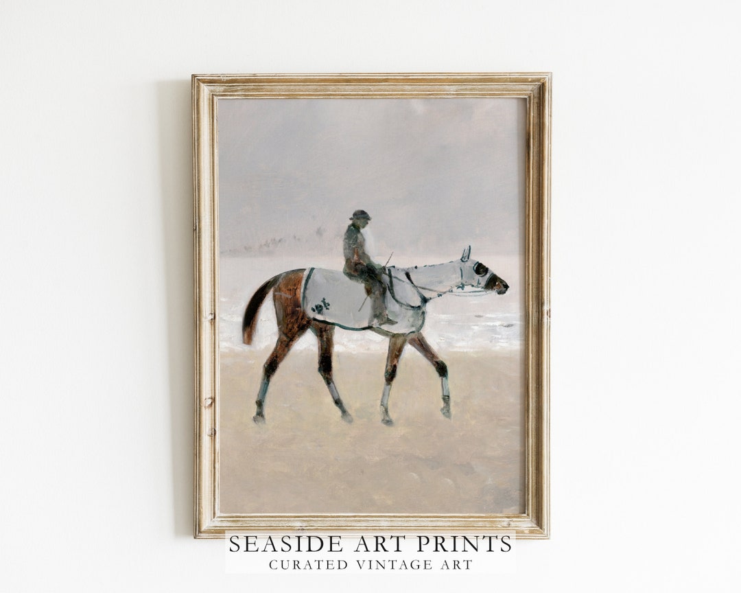 Beach Horse Rider Art Print Vintage Horse Painting Soft - Etsy