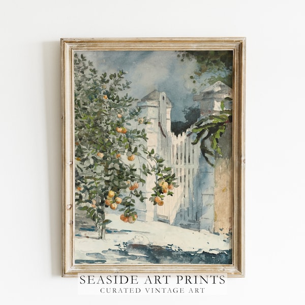 Vintage watercolor art print - Antique orange tree painting, Warm spanish Kitchen decor, Muted decor, Soft tones wall art, DIGITAL DOWNLOAD