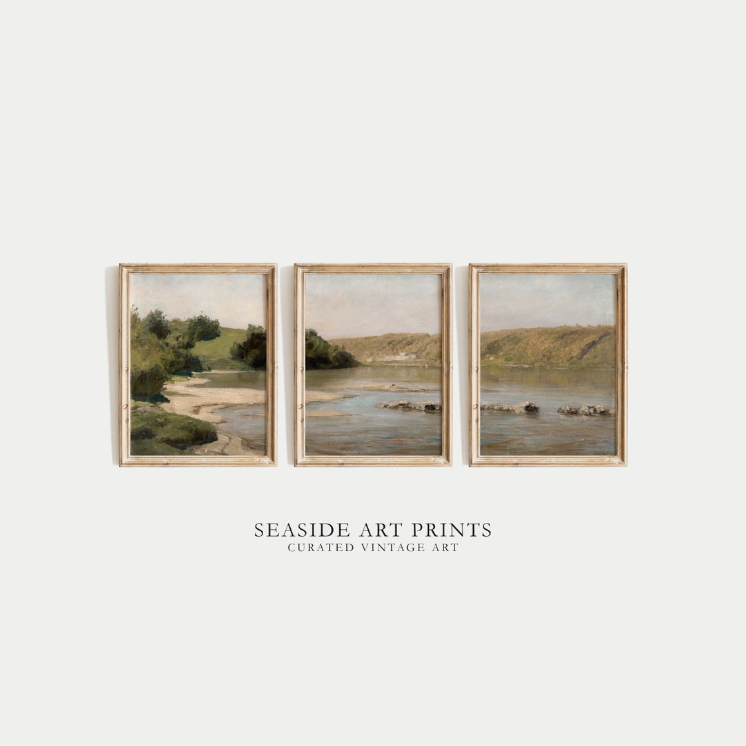 3 Rivers Graphic Muted River Art Print - Set of Three, River Landscape Painting, Soft ...