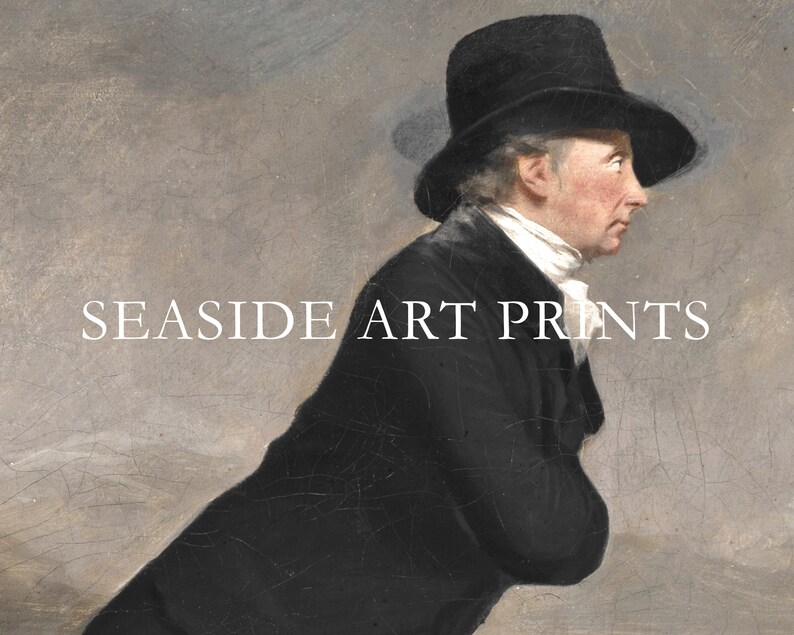 May include: A painting of a man in a black coat and hat, with a light background. The text "SEASIDE ART PRINTS" is printed below the man.