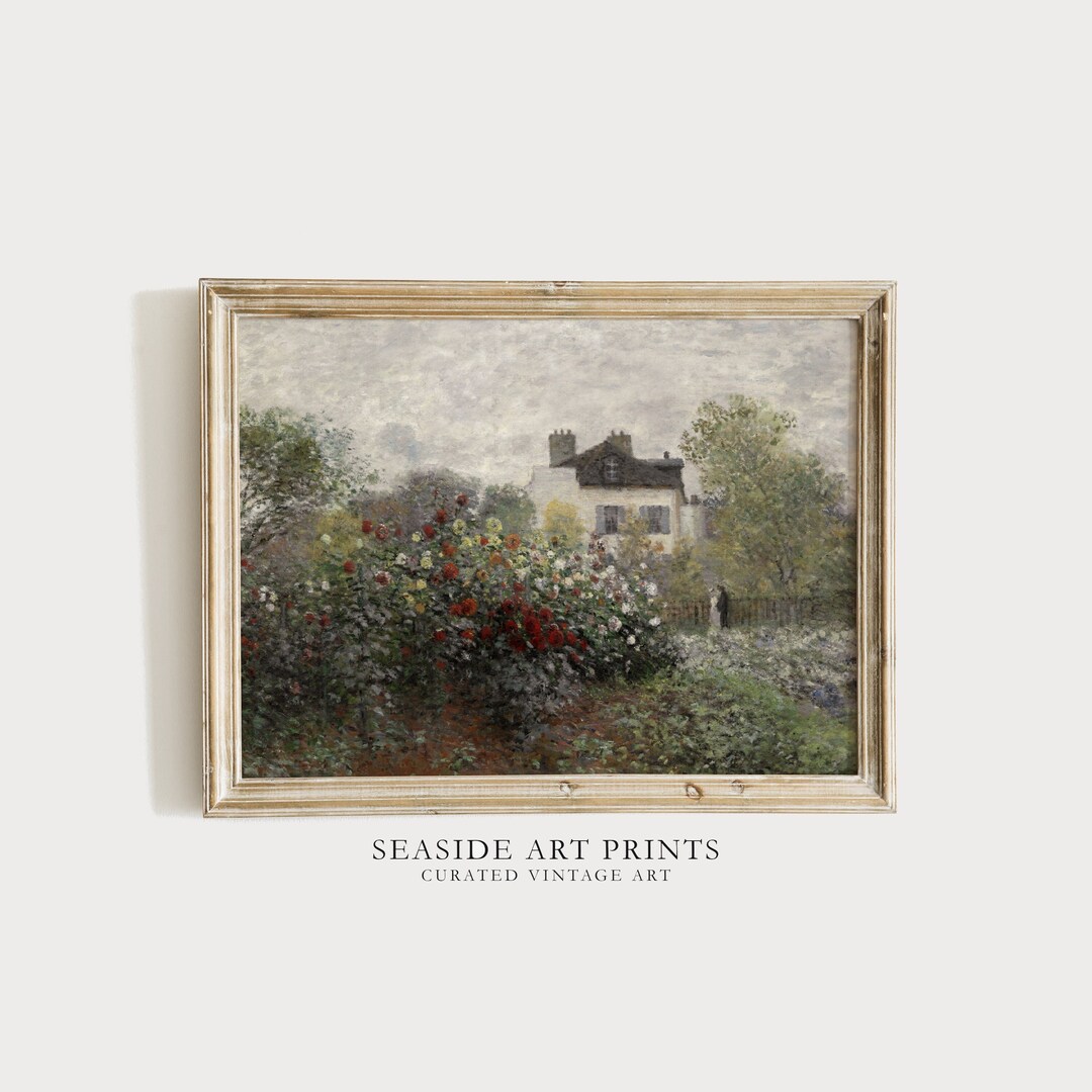 Flower Garden Art Print, Vintage Countryside Rose Garden Oil Painting ...