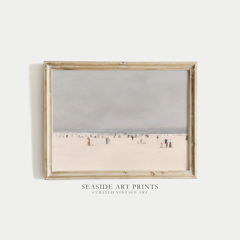 Beach Landscape Art Print - Vintage Coastal Oil Painting, Antique Soft ...
