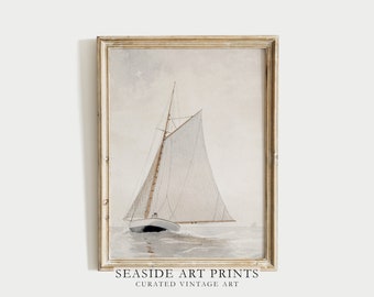 Muted seascape art print - Sailboat watercolor painting, Coastal wall art, Soft tones seaside decor, Muted nautical wall decor, MAILED PRINT