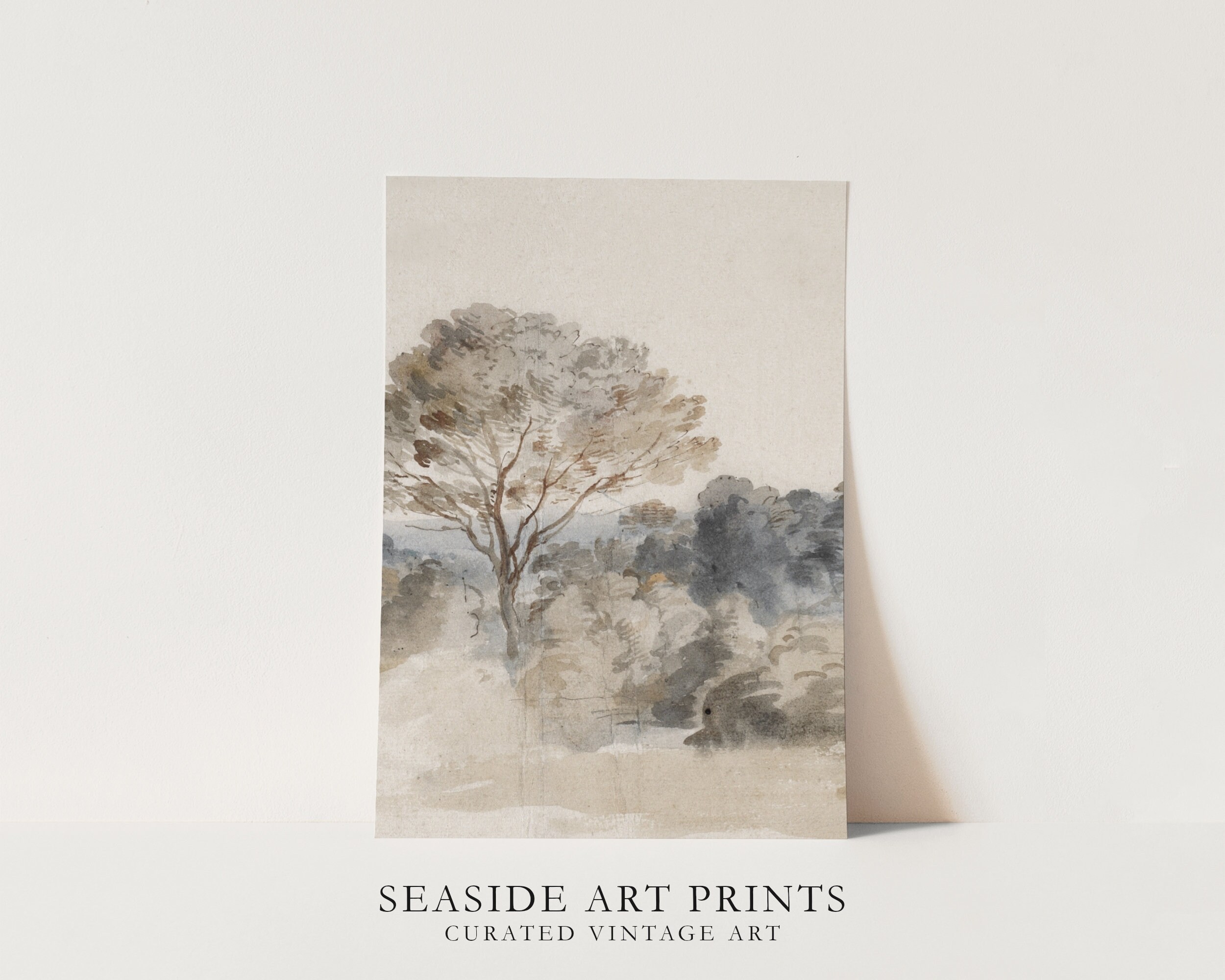 Vintage Watercolor Landscape Art Print Set of Three, Antique Forest