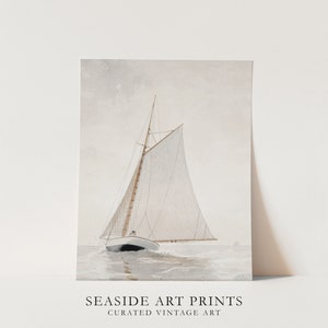 Muted Seascape Art Print - Sailboat Watercolor Painting, Coastal Wall ...