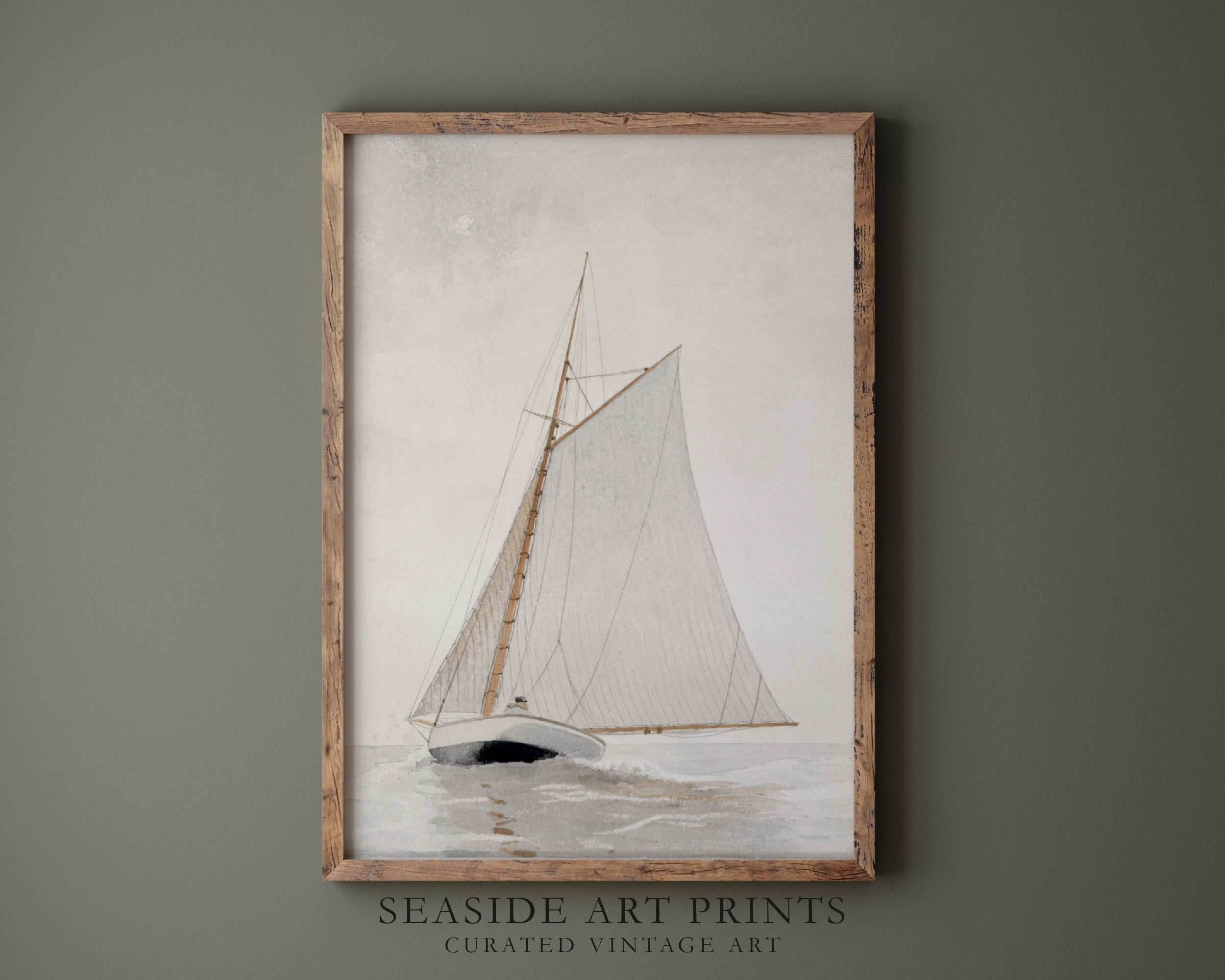 Antique Seascape Art Print - Vintage Sailboat Watercolor Painting ...