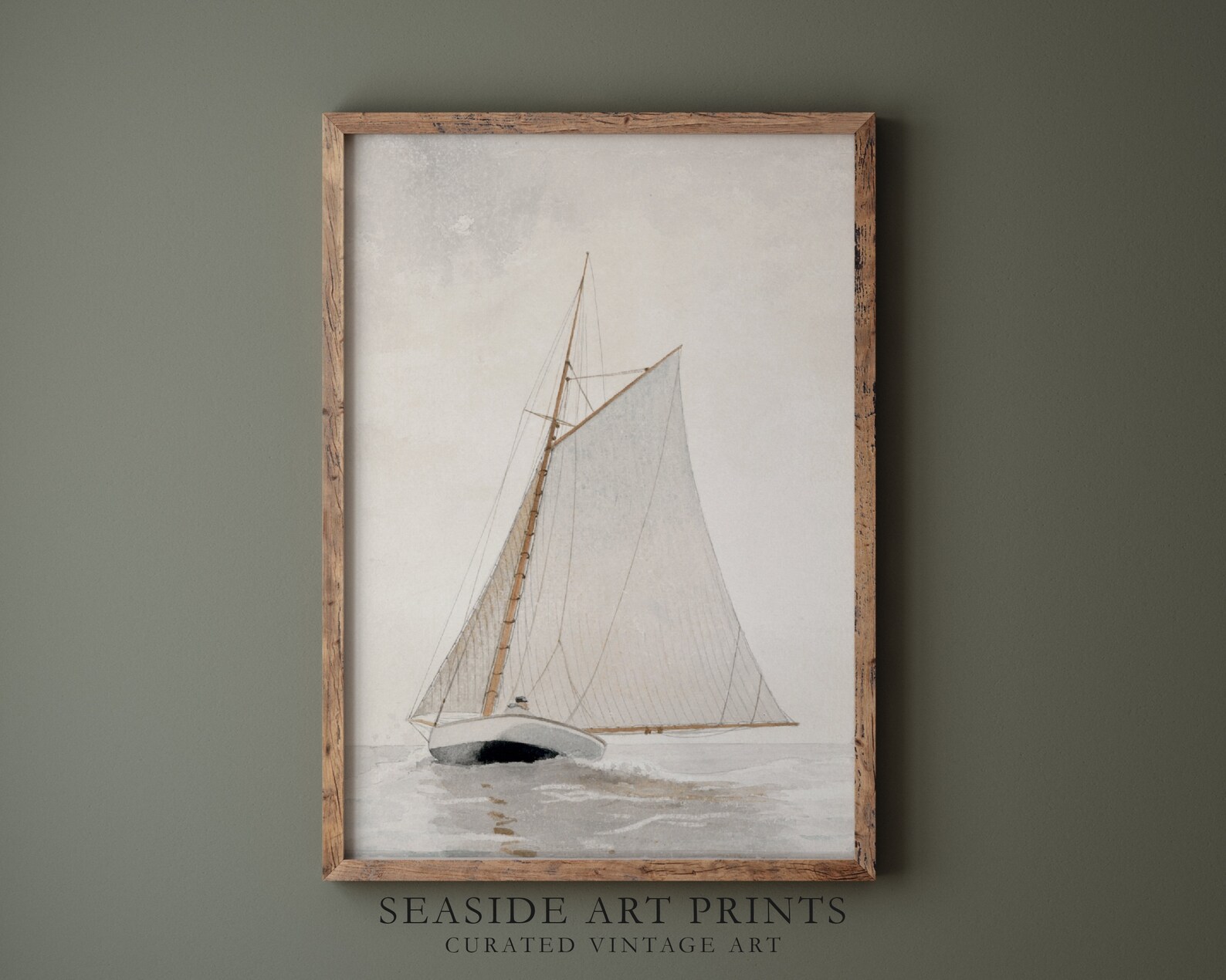 Muted Seascape Art Print - Sailboat Watercolor Painting, Coastal Wall ...