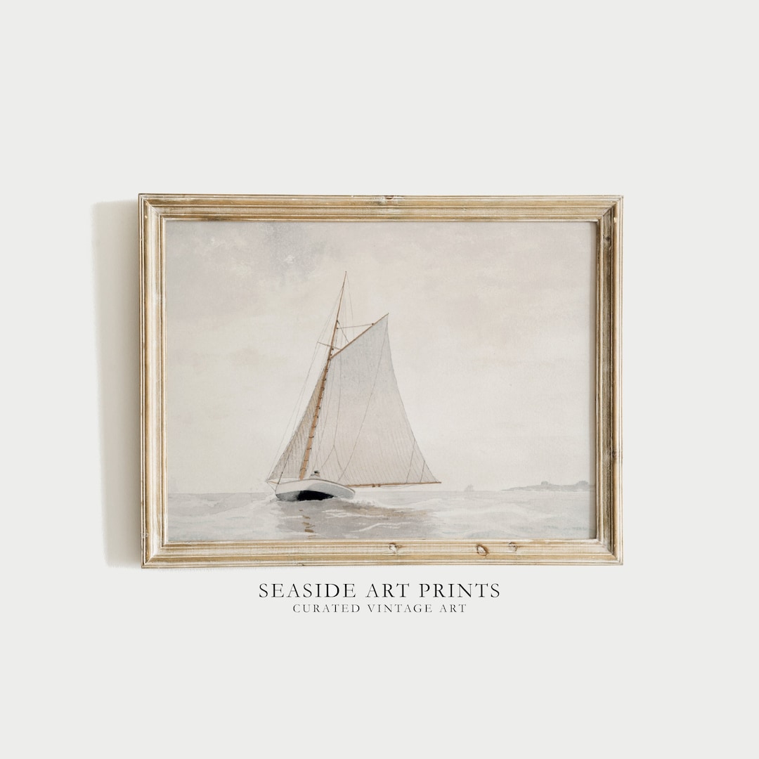 Watercolor Sailboat Art Print - Vintage Seascape Painting, Coastal Wall ...