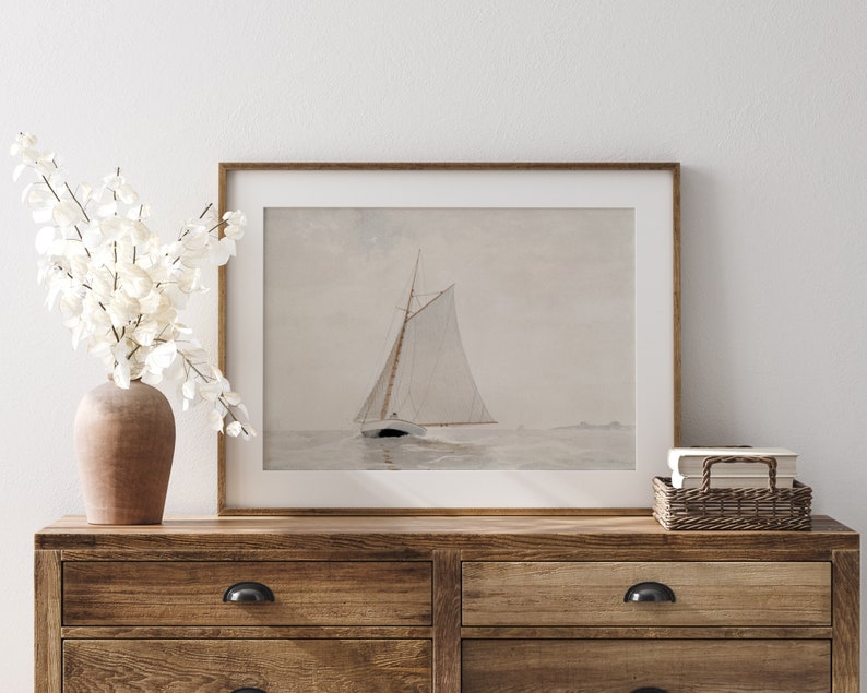 Watercolor Sailboat Art Print - Vintage Seascape Painting, Coastal Wall ...