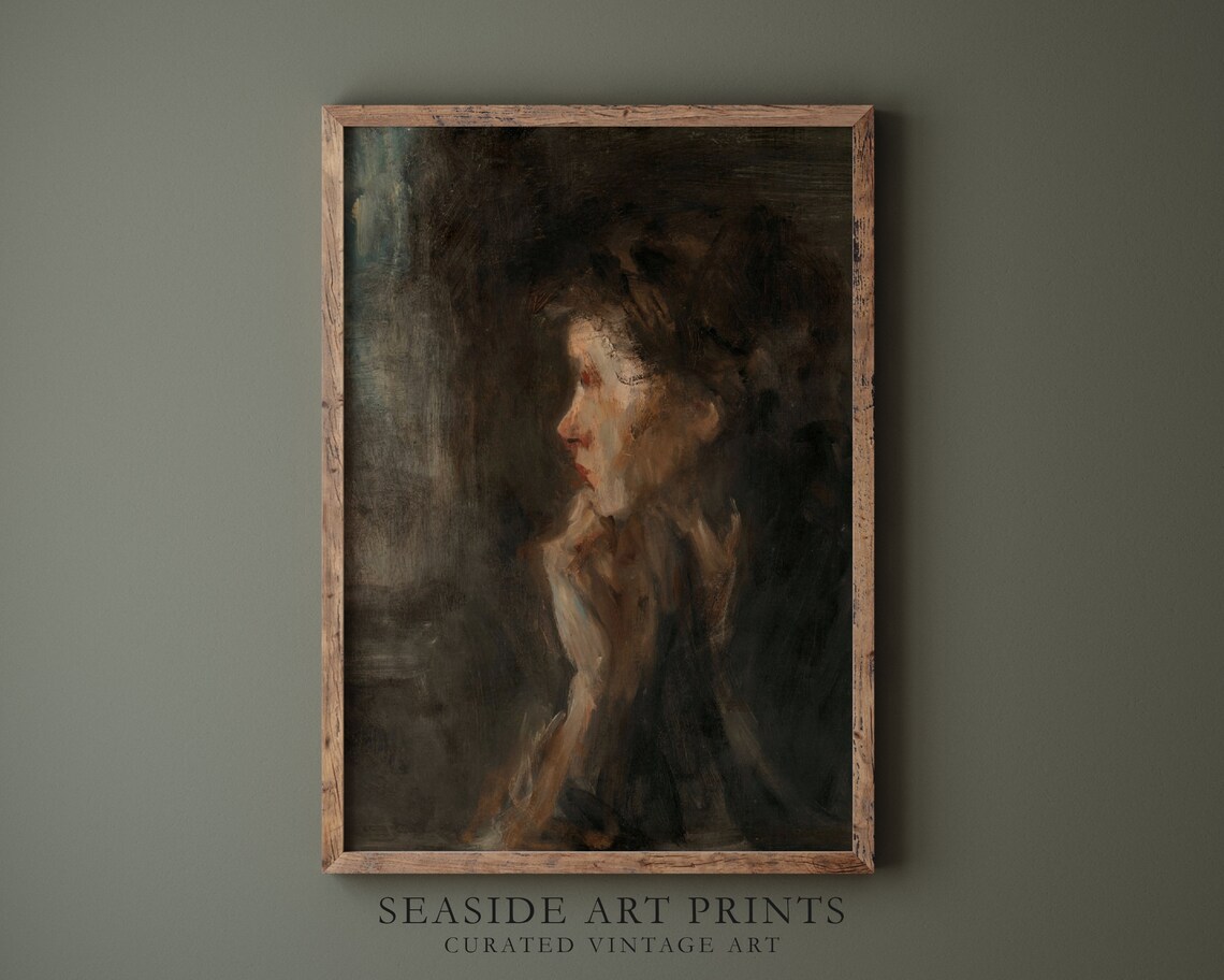 Muted Woman Portrait Art Print - Vintage Woman Oil Painting, Neutral ...
