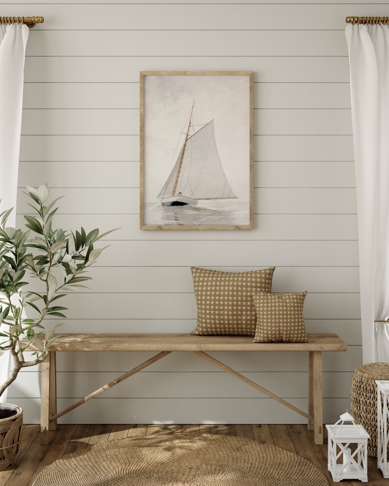 Antique Seascape Art Print - Vintage Sailboat Watercolor Painting ...