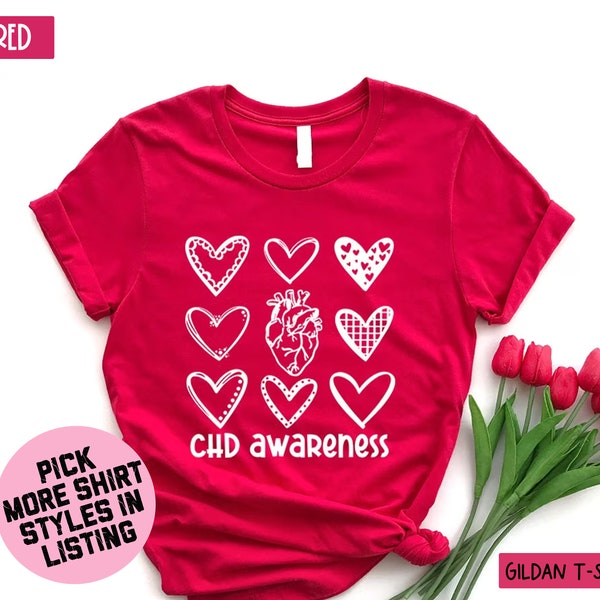 CHD Awareness T-shirt, Anatomical Heart Tee, Heart Disease Awareness Sweatshirt, Cardiology Hoodie, Heart Patient Gift, Red Ribbon Shirt