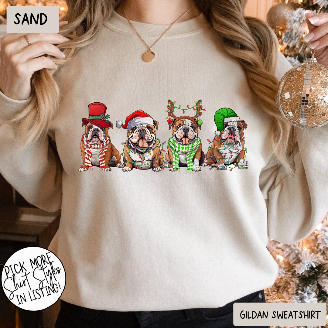 Gildan Cute Bulldog Christmas Sweatshirt, Funny Dog Christmas Tshirt