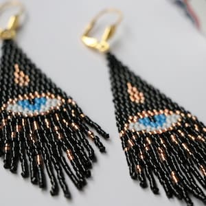 Turkish Evil Eye Earrings: Miyuki Beaded Fringe, Divine Protection