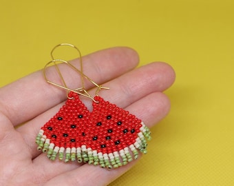 Pendientes de cuentas con forma de rebanada de sandía: flecos de cuentas de semillas Miyuki